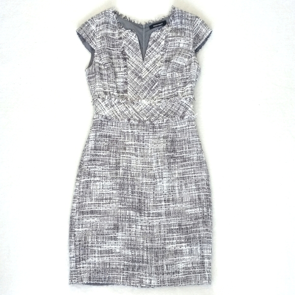 Ellen Tracy Women's Grey & White Tweed Short (Cap) Sleeve Sheath Shift Dress 2 - Picture 11 of 13